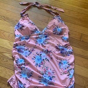 Pink blush floral maternity swim top size large